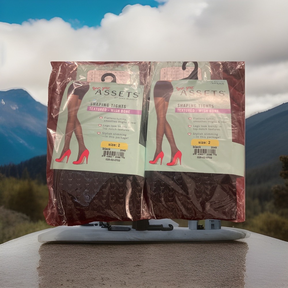 Lot Of 2 NWT Spanx Assets Shaping Tights Red‎ Black Textured Wishbone Size 2 Fun